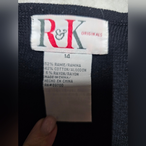 R & K Originals Size 14 Black Floral Embroidered Button Down Knit Top - Picture 3 of 7